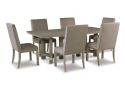 Stafford Wooden Rectangular Dining Set (4-6 Seaters) with 6 Padded Back Upholstered Chairs in Light Brown